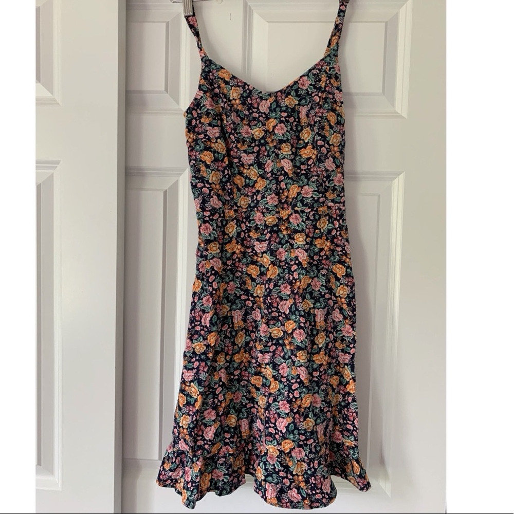 Old Navy Blue Floral Linen Rayon Cami Dress